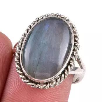 Natural Labradorite Gemstone 925 Solid Sterling Silver Jewelry Ring Size 8 U1M43