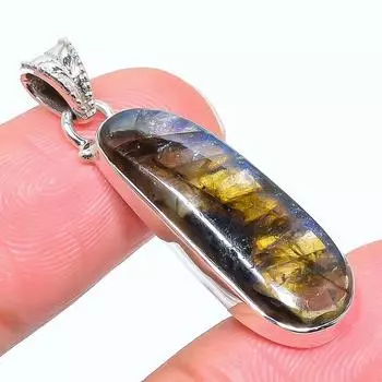 Natural Labradorite Gemstone 925 Solid Sterling Silver Gift Pendant 1.54 q3t96