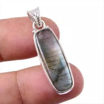 Natural Labradorite Gemstone 925 Solid Sterling Silver Jewelry Pendant 1.5 i0p19