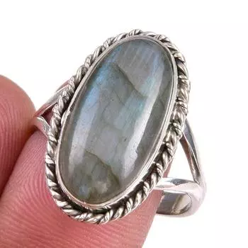 Natural Labradorite Gemstone 925 Solid Sterling Silver Jewelry Ring S.9.5 i1o48