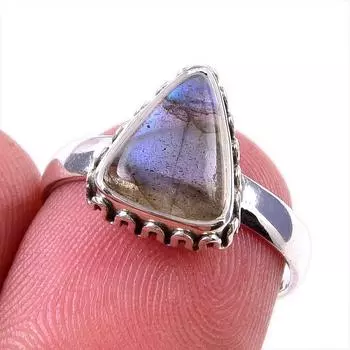 Natural Labradorite Gemstone 925 Solid Sterling Silver Jewelry Ring Size 6 C5A82