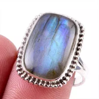Natural Labradorite Gemstone 925 Solid Sterling Silver Jewelry Ring Size 8 w8d29