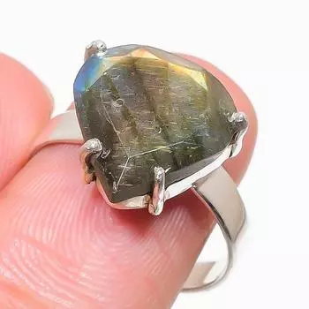 Natural Labradorite Gemstone 925 Solid Sterling Silver Jewelry Ring Size 9 c5C56