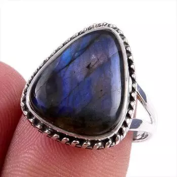 Natural Labradorite Gemstone 925 Solid Sterling Silver Jewelry Ring Size 8 Y4T43