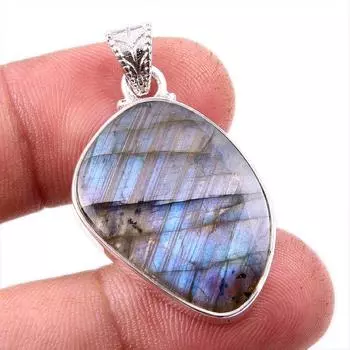 Natural Labradorite Gemstone 925 Solid Sterling Silver Jewelry Pendant 1.5 E9q76