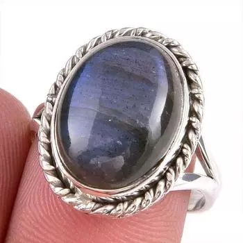 Natural Labradorite Gemstone 925 Solid Sterling Silver Jewelry Ring Size 8 j4O52