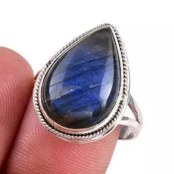 Natural Labradorite Gemstone 925 Solid Sterling Silver Jewelry Ring Size 9 Y5U92