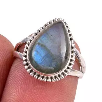 Natural Labradorite Gemstone 925 Solid Sterling Silver Jewelry Ring S.6.5 W5I16