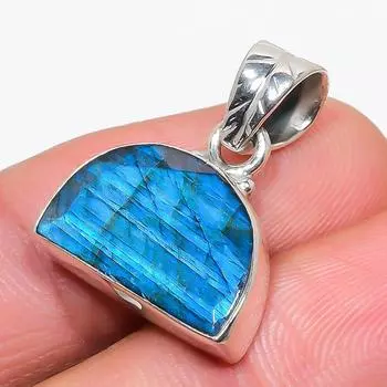 Natural Labradorite Gemstone 925 Solid Sterling Silver Gift Pendant 1.25 D8H22