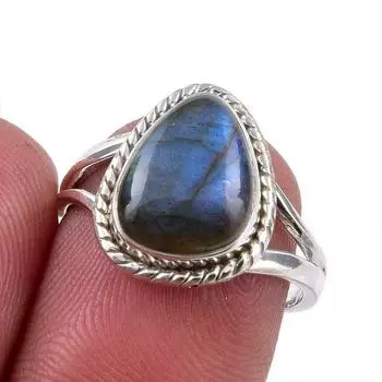 Natural Labradorite Gemstone 925 Solid Sterling Silver Jewelry Ring S.6.5 Y6D56