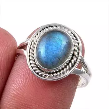 Natural Labradorite Gemstone 925 Solid Sterling Silver Jewelry Ring S.7.5 W4K90