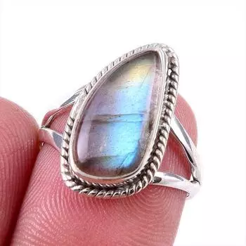 Natural Labradorite Gemstone 925 Solid Sterling Silver Jewelry Ring Size 6 c2P13