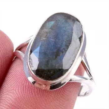 Natural Labradorite Gemstone 925 Solid Sterling Silver Jewelry Ring Size 8 S5H54