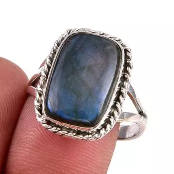 Natural Labradorite Gemstone 925 Solid Sterling Silver Jewelry Ring S.9.5 P5O10