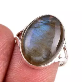 Natural Labradorite Gemstone 925 Solid Sterling Silver Jewelry Ring Size 9 O8n98