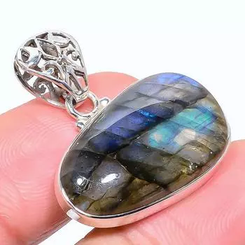 Natural Labradorite Gemstone 925 Solid Sterling Silver Gift Pendant 1.22 K6j71