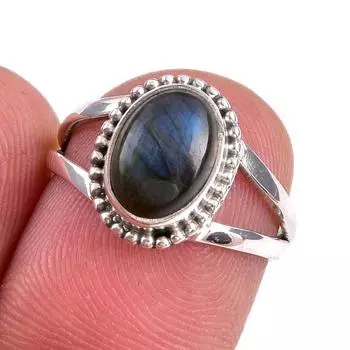 Natural Labradorite Gemstone 925 Solid Sterling Silver Jewelry Ring S.5.5 e2U35