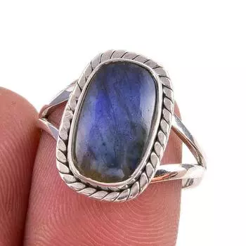 Natural Labradorite Gemstone 925 Solid Sterling Silver Jewelry Ring Size 7 N5k31