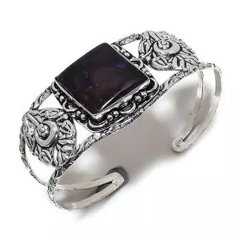 Браслет-манжета из натурального лабрадорита, стерлингового серебра 925 пробы, регулируемый T0c34