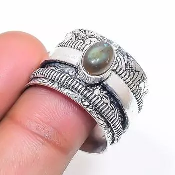Natural Labradorite Gemstone 925 Sterling Silver Jewelry Ring Size 9.5 D7e39