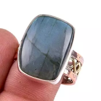 Natural Labradorite Gemstone 925 Sterling Silver Jewelry Two Tone Ring S.10 V6g25