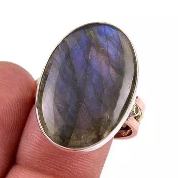 Natural Labradorite Gemstone 925 Sterling Silver Jewelry Two Tone Ring S.10 K0W06
