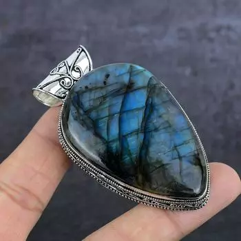 Natural Labradorite Gemstone 925 Sterling Silver Jewelry Pendant 2.88 h6D02