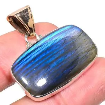 Natural Labradorite Gemstone 925 Sterling Silver Two Tone Pendant 1.34 N3S65