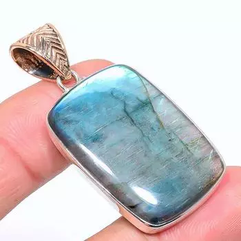 Natural Labradorite Gemstone 925 Sterling Silver Two Tone Pendant 1.97 o3r55
