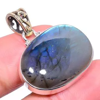 Natural Labradorite Gemstone 925 Sterling Silver Two Tone Pendant 1.26 P2p34