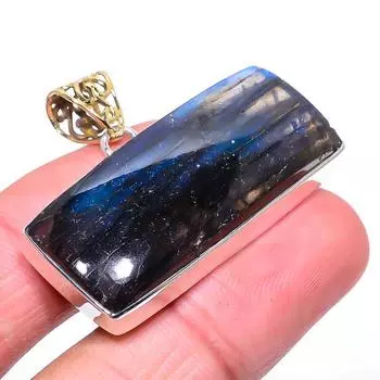 Natural Labradorite Gemstone 925 Sterling Silver Two Tone Pendant 1.26 A9A94