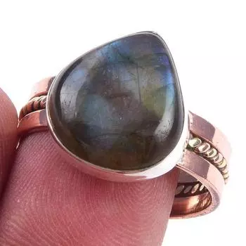 Natural Labradorite Gemstone 925 Sterling Silver TwoTone Gift Ring S.9.5 y4e47