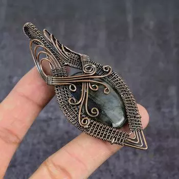 Natural Labradorite Gemstone Copper Wire Wrap Jewelry Pendant 3.55 N5O31