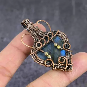Natural Labradorite Gemstone Copper Wire Wrap Jewelry Pendant 2.36 N4E76