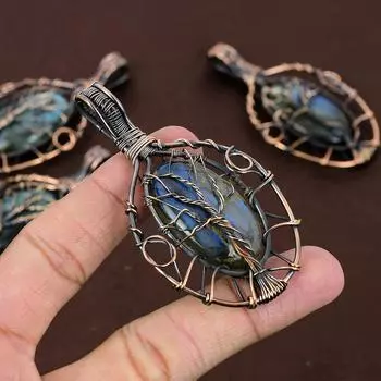 Natural Labradorite Gemstone Copper Wire Wrap Tree Of Life Pendant 3.15 f1T17