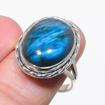 Natural Labradorite Gemstone Handmade 925 Solid Silver Jewelry Ring Size 9 G6B00