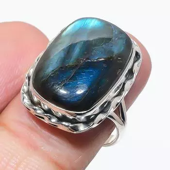 Natural Labradorite Gemstone Handmade 925 Solid Silver Jewelry Ring Size 8 Z7C53