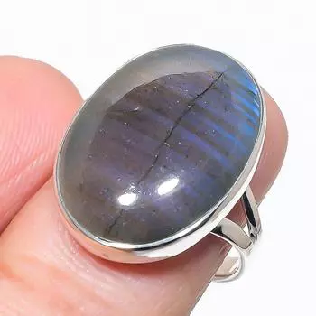 Natural Labradorite Gemstone Handmade 925 Solid Silver Jewelry Ring Size 9 E8f79