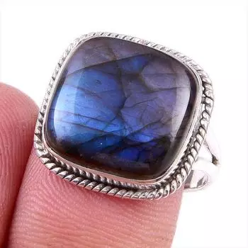 Natural Labradorite Gemstone Handmade 925 Solid Silver Jewelry Ring Size 8 H6t32