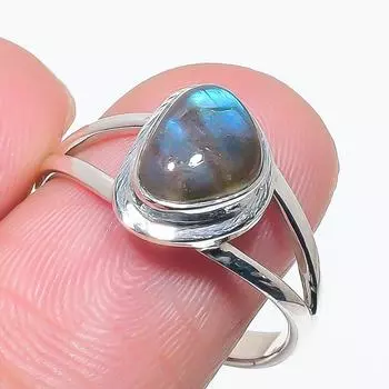 Natural Labradorite Gemstone Handmade 925 Solid Silver Jewelry Ring Size 9 j9m45