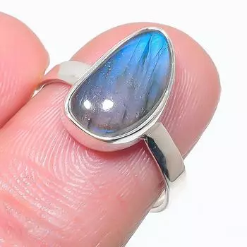 Natural Labradorite Gemstone Handmade 925 Solid Silver Jewelry Ring Size 8 d3Z22