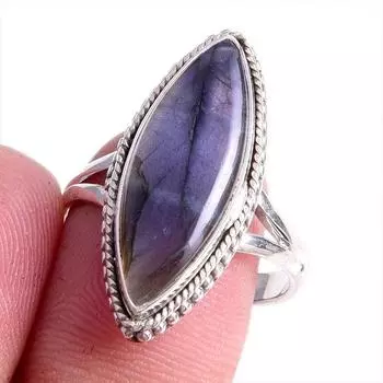 Natural Labradorite Gemstone Handmade 925 Solid Silver Jewelry Ring Size 9 o6F84