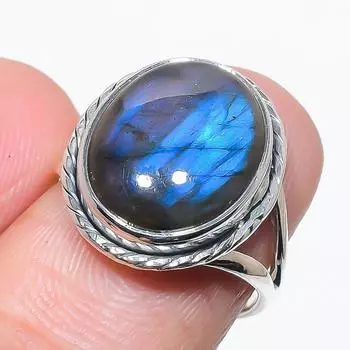 Natural Labradorite Gemstone Handmade 925 Solid Silver Jewelry Ring Size 7 n3i40