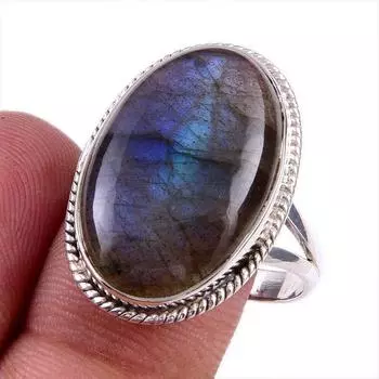 Natural Labradorite Gemstone Handmade 925 Solid Silver Jewelry Ring Size 10 J7I50