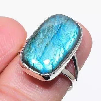 Natural Labradorite Gemstone Handmade 925 Solid Silver Jewelry Ring Size 7 f5J14