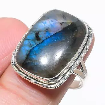 Natural Labradorite Gemstone Handmade 925 Solid Silver Jewelry Ring S.9.5 d6I07