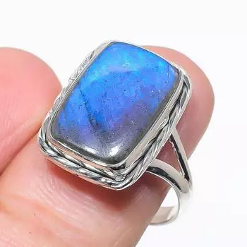 Natural Labradorite Gemstone Handmade 925 Solid Silver Jewelry Ring Size 9 m5O80
