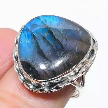 Natural Labradorite Gemstone Handmade 925 Solid Silver Jewelry Ring Size 7 p3O94