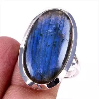 Natural Labradorite Gemstone Handmade 925 Solid Silver Jewelry Ring Size 10 F3V17