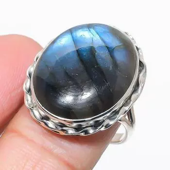 Natural Labradorite Gemstone Handmade 925 Solid Silver Jewelry Ring Size 9 w3s98